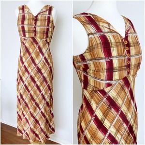 Vintage‎ 90s Plaid Maxi Bias Cut Dress Brown Red // Size 4 Small